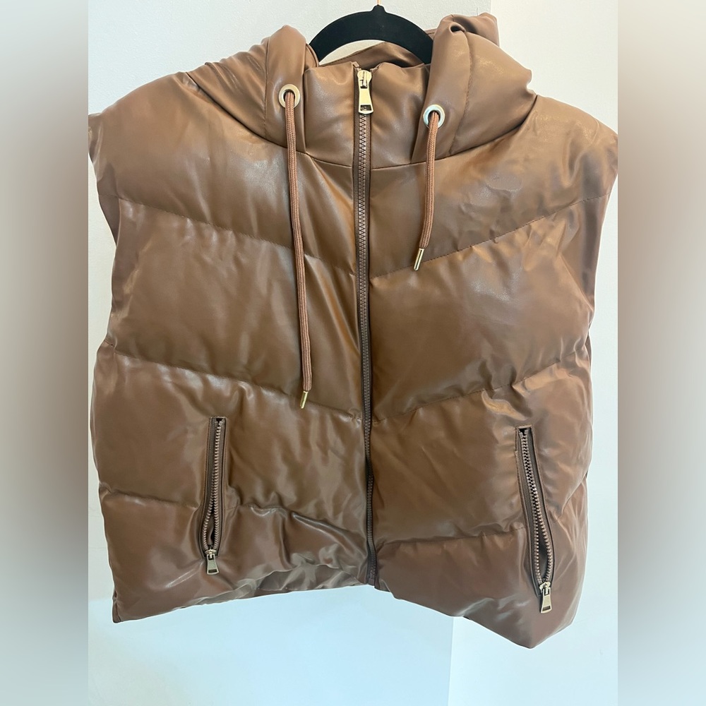 Brown Leather Puffer Vest